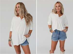 EUC Three Bird Nest | The Nest Leila Ribbed Henley Top | Black | Size M